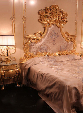 法式别墅卧室成套家具床奢华公主宫廷实木床金箔1.8米主卧双人床