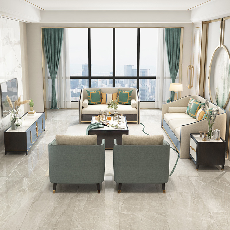 新中式实木沙发组合中式客厅样板间轻奢全屋成套家具