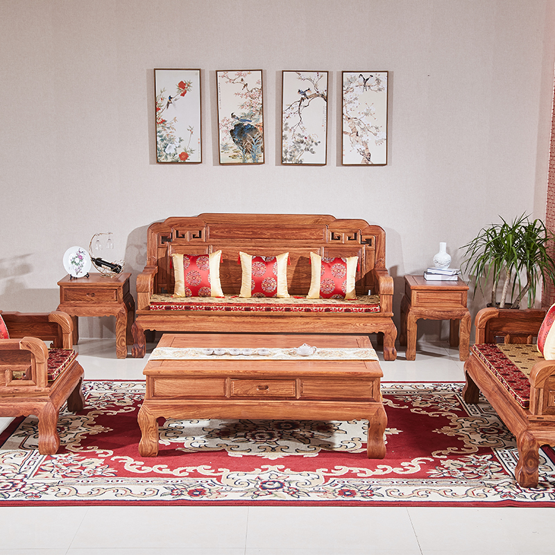 红木沙发实木组合茶几角几成套家具刺猬紫檀花梨国色天香客厅坐具