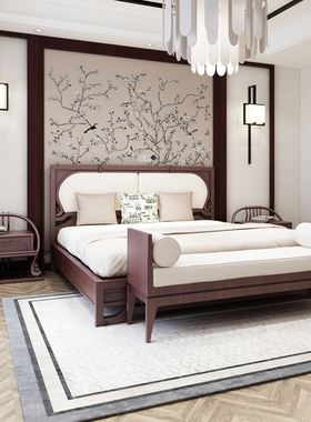 家具新中式禅木床实意1.8米双型床小户人1.5Z米卧室成套