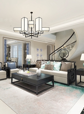 新中式实木沙发组合现代简约客厅别墅大小户型轻奢客厅成套家具