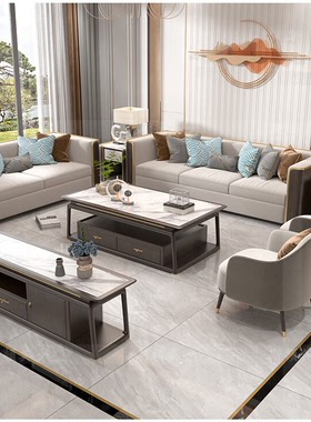 新中式实木沙发组合现代电视柜轻奢风客厅样板间别墅全实木成套