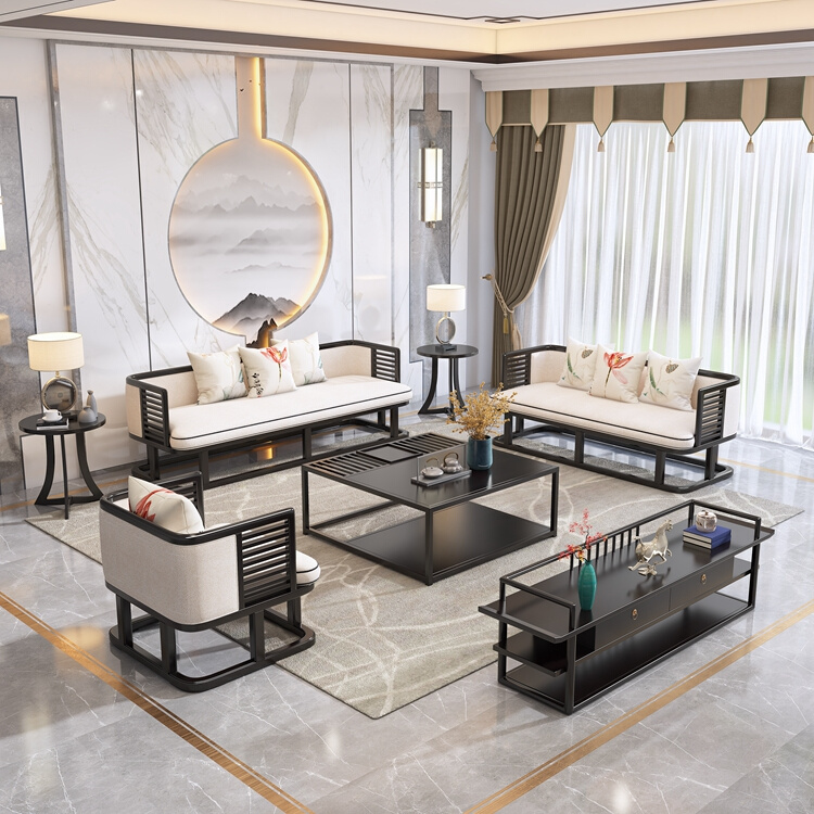 新中式全实木沙发组合禅意现代简约乌金木小户型客厅成套轻奢家具