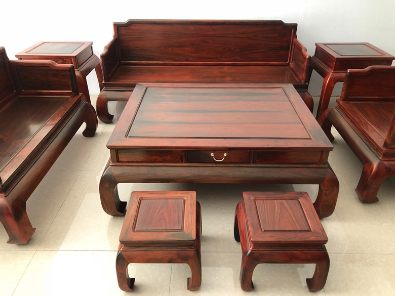 天香倾城 老挝大红酸枝明式素面沙发八件套交趾黄檀客厅成套家具