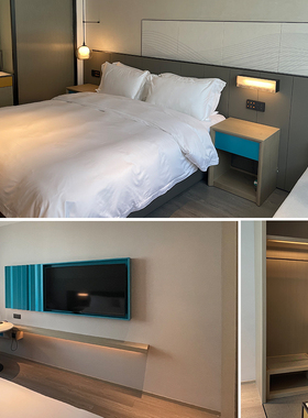 酒店家具定制标间全套床公寓客房组合桌子行李架宾馆成套双床设计