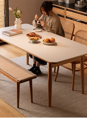 樱桃木橡木岩板桌餐厅成套组合家具小户型简约现家用长方形实木