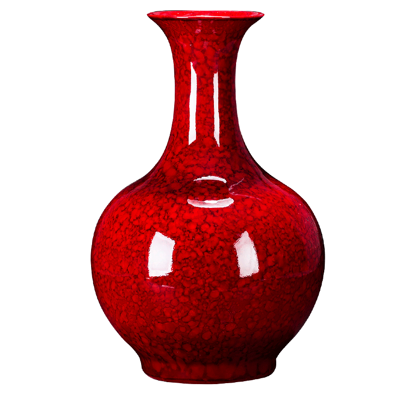 景德镇陶花瓶瓷插花新中式客厅电视柜装饰瓷器摆件中国红色赏瓶