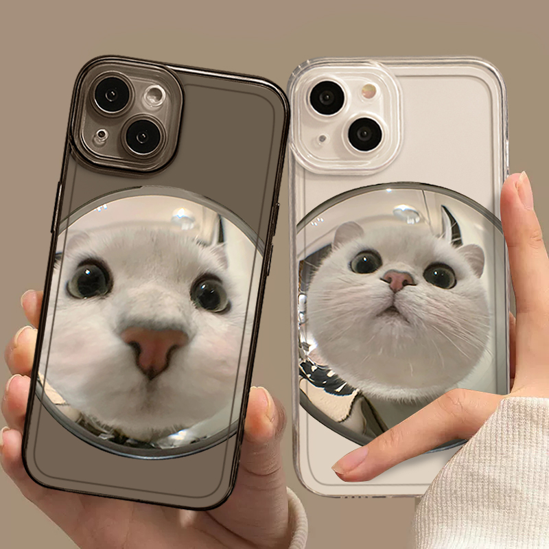圆脸猫猫手机壳适用于苹果13一对iPhone14promax透明14男女款12小众11情侣xsmax简约pro趣味plus全包7保护套8