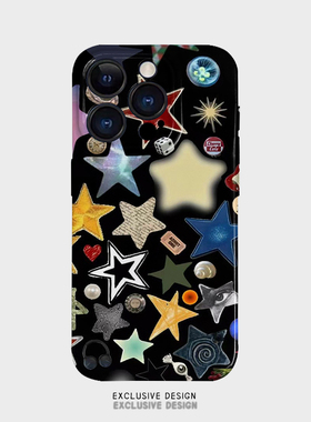 星星小众高级感情侣一对适用iPhone15promax手机壳全包精孔苹果13硬壳潮牌原创ins风个性黑色艺术小米14华为m