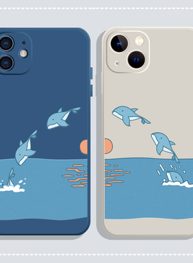 鲸鱼跳跃~任意型号iPhone14promax苹果13情侣手机壳vivoS16适用12华为mate50OPPOreno8/9小米10至尊版红米K50