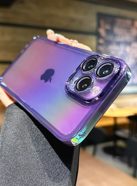 高级感暗紫色适用苹果14promax手机壳iPhone13新款12自带玻璃镜头膜11透明max男士14Pro简约女ip15情侣保护套