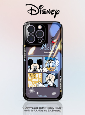 迪士尼正版授权适用苹果14promax手机壳新款iPhone13por情侣12plus米奇米妮透明玻璃11创意男女全包十四可爱