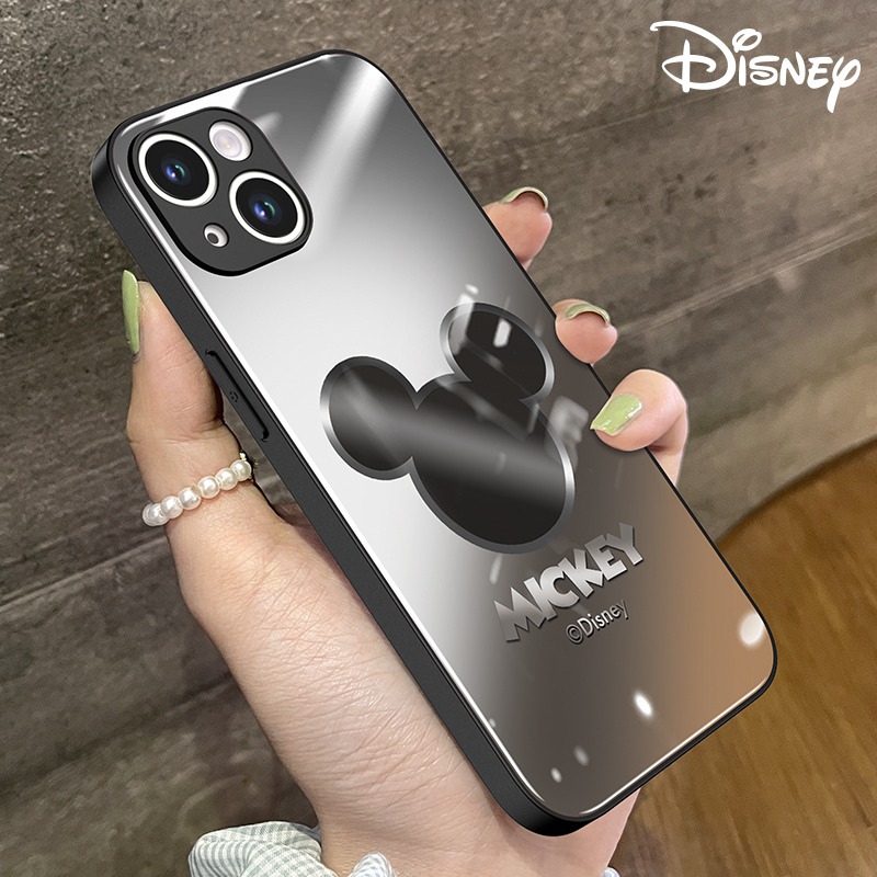 迪士尼正版适用苹果14promax手机壳iphone13新款液态玻璃12pro卡通米奇头情侣高级感黑色全包防摔保护套创意