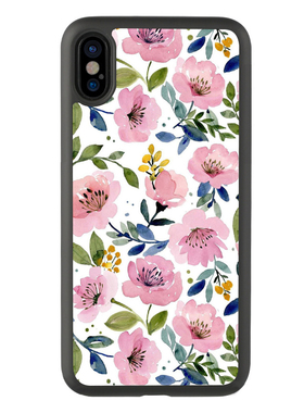 适用于7日韩xr水彩花卉插画8plus手机壳iPhone13适用苹果14玻璃15