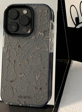 韩国暗黑系兔子适用于苹果15promax手机壳iPhone15个性14pro创意小众11潮牌12情侣x高级感14黑色防摔边保护壳