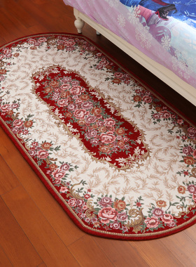 新欧式复古提花床边地毯椭圆形家用房间地毯卧室客厅可机洗茶几毯