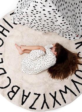 ins风圆形字母地毯家用仿羊绒加厚客厅毯卧室床边毯书房儿童地垫