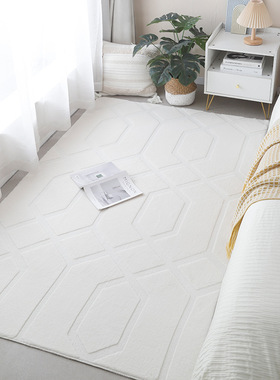 现代极简客厅地毯素色奶白纯色轻奢高级茶几毯卧室防滑床边毯地毯