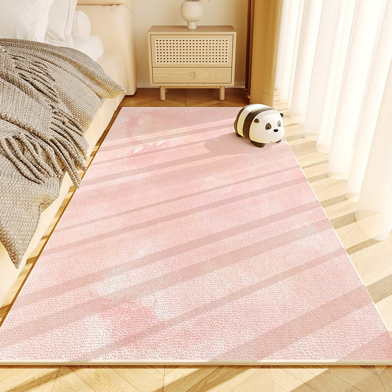 少女心奶油地毯床边毯免打理客厅卧室房间床下床前长条粉色脚地垫