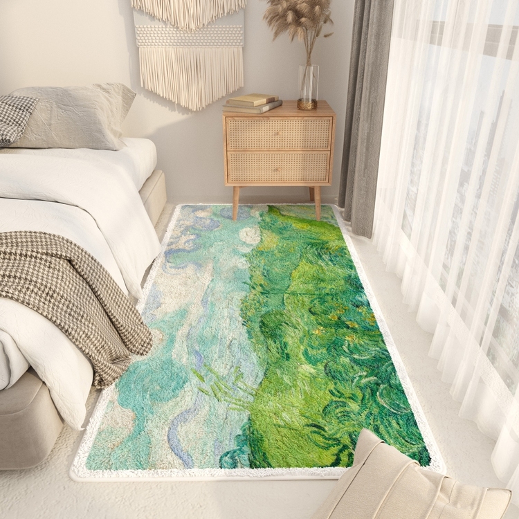 梵高创意风景 长条床边地毯客厅卧室加厚床前沙发脚垫飘窗地垫轻