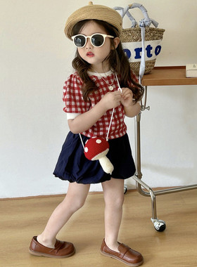 女宝韩系套装2024新款可爱休闲小童穿搭女童短袖裙子夏装两件套潮