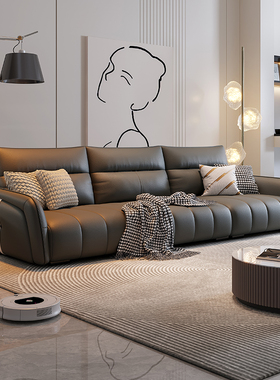 布雷尔意式极简真皮沙发小户型客厅简约现代三人位直排黑色沙发TG