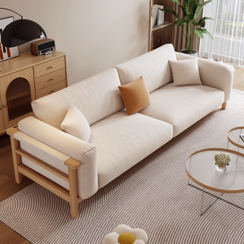 日式实木布艺沙发小户型双人三人位可拆卸洗客厅简约现代北欧公寓