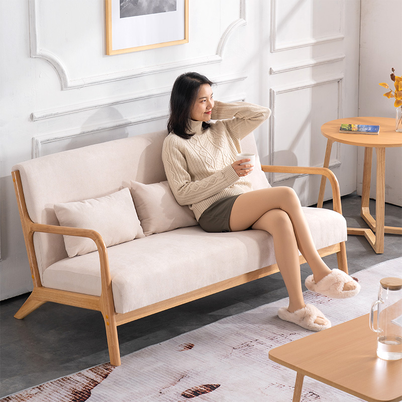 布艺沙发小户型客厅现代简约实木日式风三人位茶几休闲家用组合
