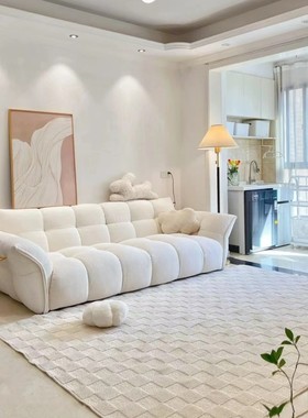 法式奶油风布艺沙发客厅现代简约大小户型三人位异形直排百合沙发