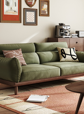 北欧实木沙发日式复古布艺小户型沙发简约现代三人位白蜡木家具
