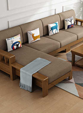 特价新中式实木沙发三人位组合客厅现代简约大小户型木质布艺家具