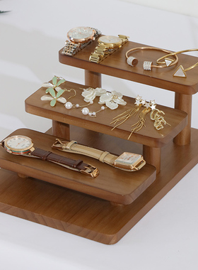 实木质桌面阶梯饰品展示架珠宝托盘陈列道具耳环项链首饰收纳架子