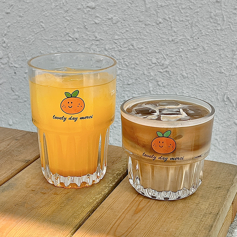 一个橘子玻璃杯韩国ins风小清新冷萃咖啡杯男女学生宿舍喝水杯子