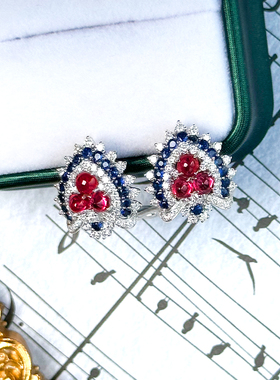 六月珠宝现货 18K金天然红宝石钻石耳扣 小众设计珠宝首饰镶嵌