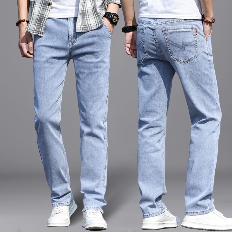 夏季浅色牛仔裤男士2021年新款直筒宽松高端薄款裤子弹力休闲长裤