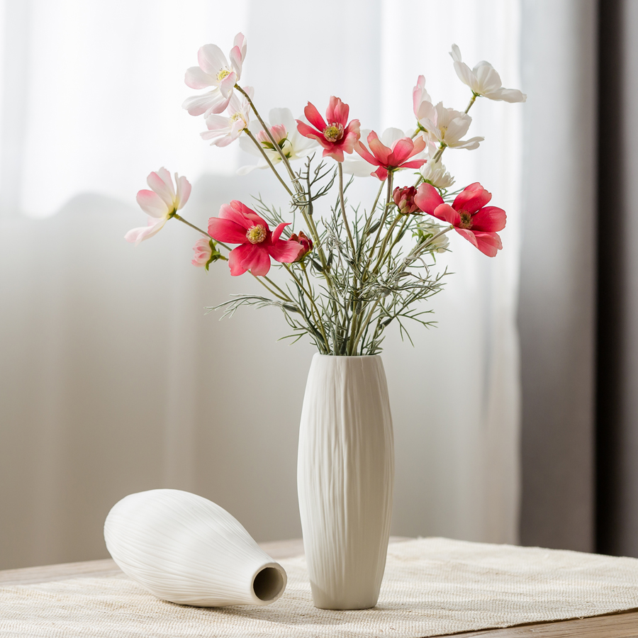 日式简约白色素烧摆件客厅饰品欧式现代花艺北欧风格家居陶瓷花瓶