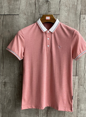 男士夏季POLO衫短袖休闲翻领粉色修身T恤衫男士套头透气半袖2004