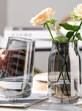 简约创意现代透明玻璃花瓶水养鲜花绿植玫瑰插花客厅装饰摆件北欧
