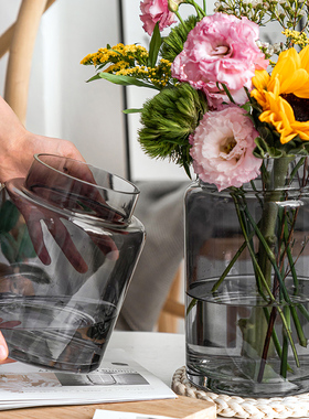 欧式ins简约透明玻璃花瓶水培鲜花玫瑰百合插花花瓶客厅餐桌摆件