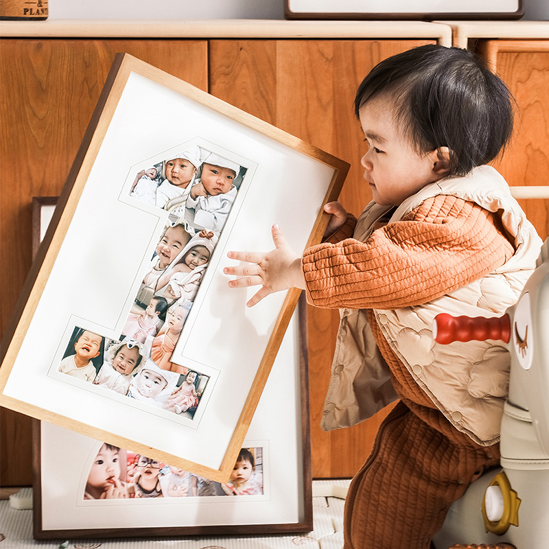 宝宝周岁纪念相框diy定制洗照片儿童成长记录1年实木画框装裱挂墙