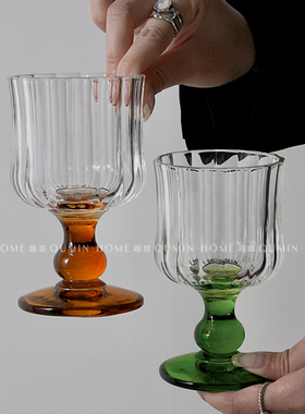 趣皿 小众复古水晶杯高脚玻璃杯高级感牛奶杯威士忌红酒杯水杯子