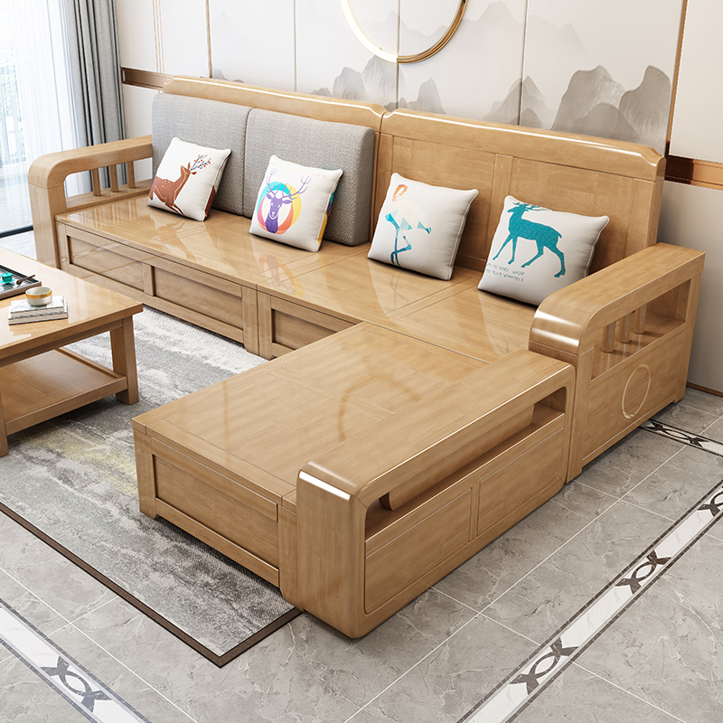 北欧新中式实木沙发客厅现代简约橡木冬夏两用原木客厅全套家具