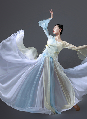 中国舞蹈大摆裙成人跳舞长裙古典舞半身练习纱裙720度演出练功服