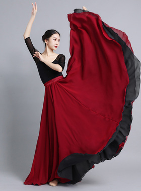 720度大摆裙两面穿雪纺纱裙新疆舞民族舞表演出广场舞女半身长裙