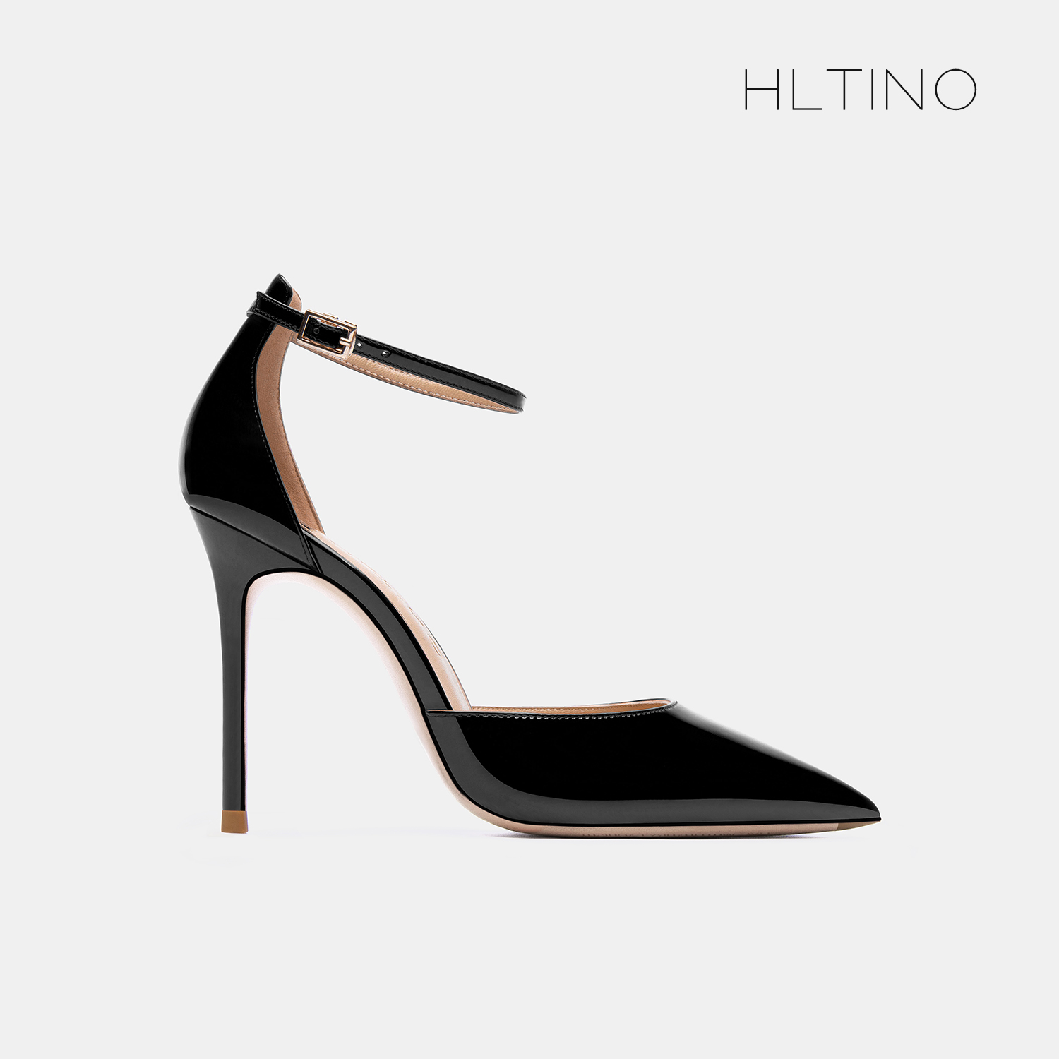 HLTINO夏季百搭黑色职业高跟鞋女2024年新款细跟尖头时尚漆皮凉鞋