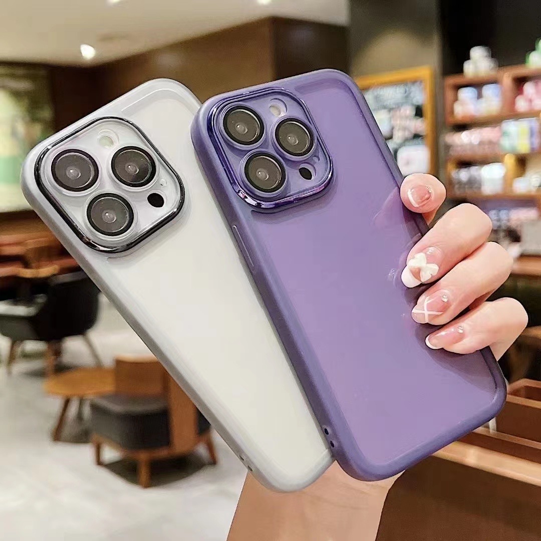 高级感暗紫色适用苹果14Promax手机壳iPhone13新款12自带镜头膜11透明max个性14Pro简约女ip14情侣保护套十四