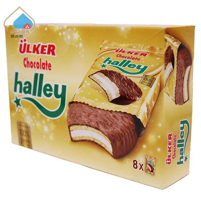 优客Halley哈雷棉花糖夹心巧克力派224g可可脂哈萨克斯坦进口包邮