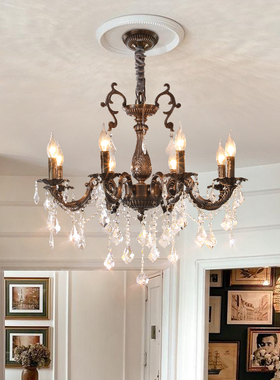 凯乔 法式中古全铜水晶吊灯 高级感美式复古客厅主灯设计师餐厅