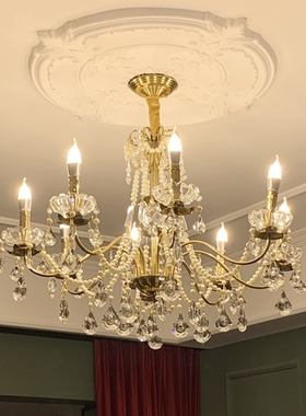 法式珍珠水晶全铜复古吊灯vintage中古美式欧式别墅客厅卧室吊灯