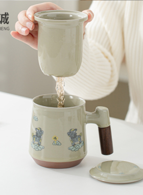 陶瓷泡茶杯子带盖过滤茶水分离大容量男女士办公室马克杯礼盒定制